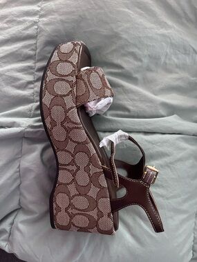 Coach Brown Signature Platform Wedge Sandals